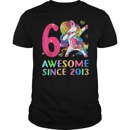 6 Years Old 6th Birthday Unicorn Dabbing Shirt