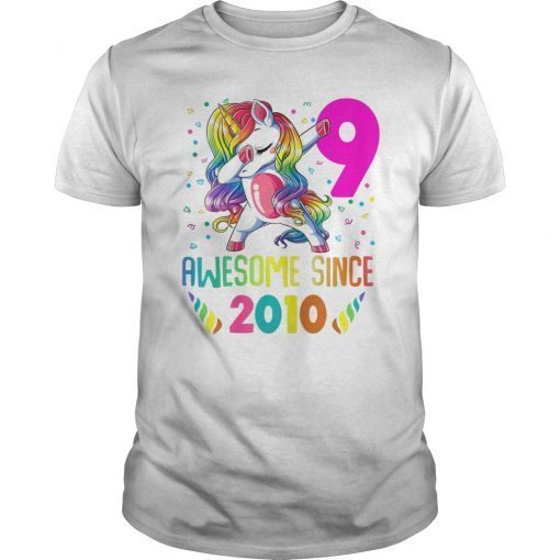 9 Years Old 9th Birthday Unicorn Dabbing Shirt