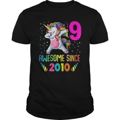 9 Years Old 9th Birthday Unicorn Dabbing Shirt Girl Party