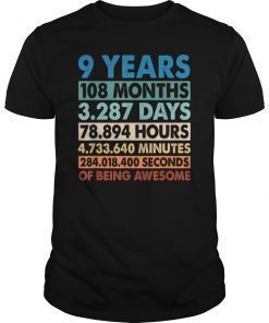 9 Years Old 9th Birthday Vintage Retro Shirt 108 Months