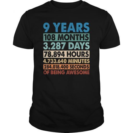 9 Years Old 9th Birthday Vintage Retro Shirt 108 Months