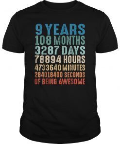 9 Years Old 9th Birthday Vintage Retro T Shirt 108 Months