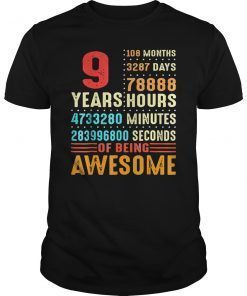 9 Years Old 9th Birthday Vintage Retro Tee Shirt 108 Months