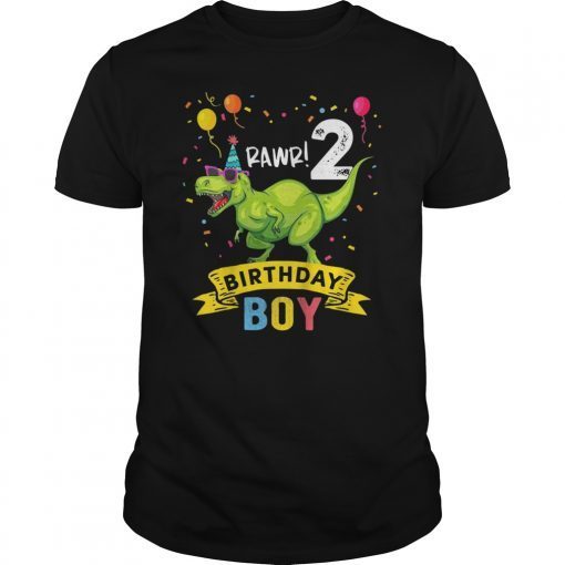 Kids 2 Year Old Shirt 2nd Birthday Boy T Rex Dinosaur T Shirt