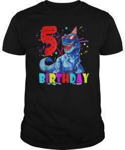 Kids 5th Birthday Dinosaur Shirt 5 Years Old Boy Girl Shirt