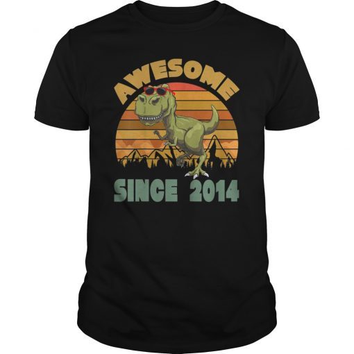 Kids Dinosaur 5th Birthday Boy T-Shirt Gift Awesome Since 2014