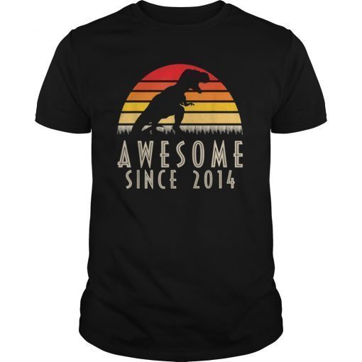 Kids Dinosaur 5th Birthday Gift Awesome Since 2014 T-Shirt