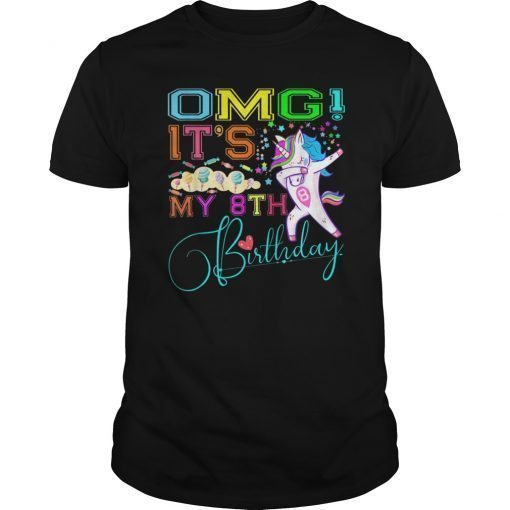 Kids OMG It's My 8th Birthday Unicorn Dabbing T-Shirt