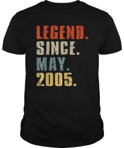 Legend Since May 2005 14th Birthday 14 Years Old Gift Shirt