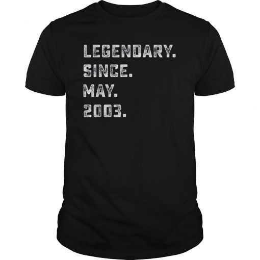 Legendary Since May 2003 16 Year Old 16th Birthday Shirt