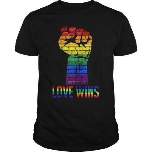 Love Wins Raised Fist Rainbow Flag LGBT Gay Pride Tshirt