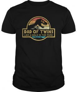 Mens Dad of Twins Like A Walk In The Park TShirt Dad Retro Sunset