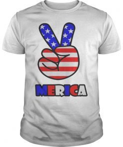 4th of July American Flag Peace Sign Hand US Vintage Unisex Tee Shirts