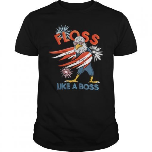 4th of July Floss Like A Boss Bald Eagle American Flag Tee Shirt