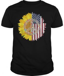 4th of July Gift Sunflower American Flag Peace Sign T-shirt