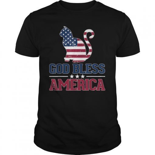 4th of July God Bless America Cat American Flag Shirt T-Shirt