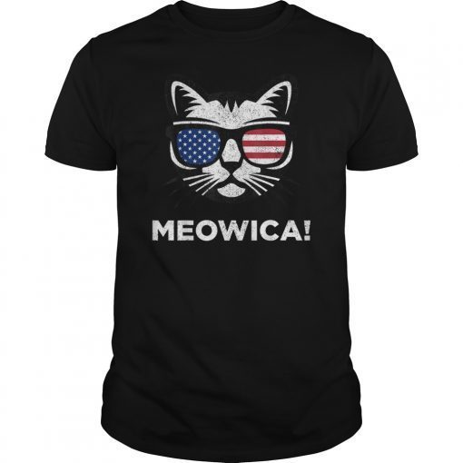 4th of July Meowica Cat American Flag Glasses T shirt Kids