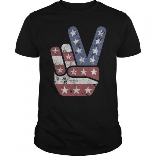 4th of July Peace Sign American Flag Hand US Vintage T-Shirt