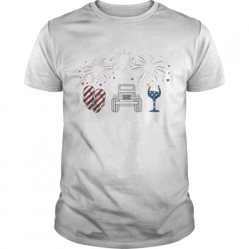 4th of July flip flops jeep and wine Firework shirt