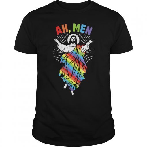 Ah Men Funny LGBT Gay Pride Jesus Rainbow Flag God Gift T-Shirt