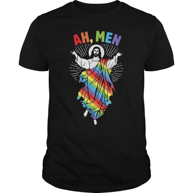 Ah Men Funny LGBT Gay Pride Jesus Rainbow Flag God Gift T Shirt