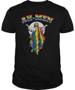 Ah-Men Rainbow Jesus Funny LGBT Gay Pride Month Joke Humor T-Shirt