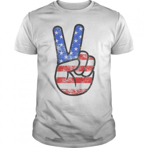 American Flag Peace Sign Hand T-Shirt Fourth of July Gift T-Shirt