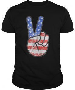 American Flag Peace Sign T-Shirt - Unisex Mens Funny America Shirt