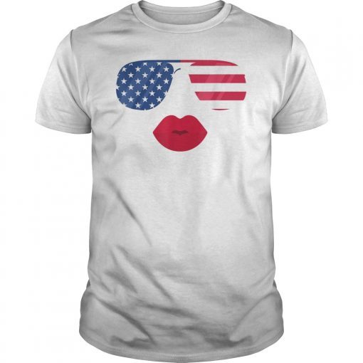 American Flag Sunglasses Lips Shirt Funny Patriotic Flags T-Shirt