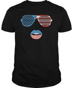 American Flag Sunglasses Lips TShirt Funny Patriotic Flags Shirt