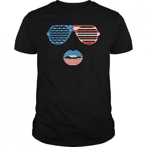 American Flag Sunglasses Lips TShirt Funny Patriotic Flags Shirt