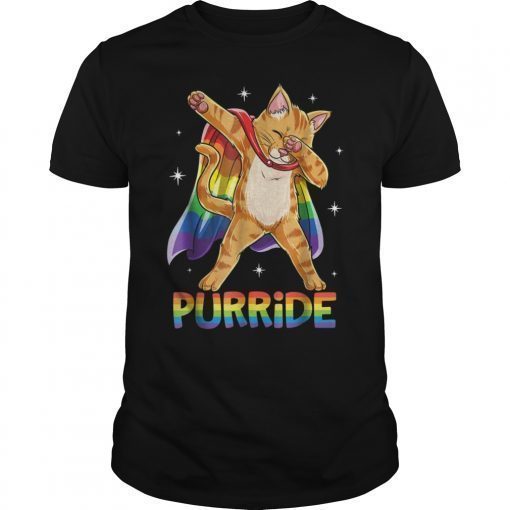 Dabbing Purride Cat Gay Pride LGBT Rainbow Flag T shirt Dab