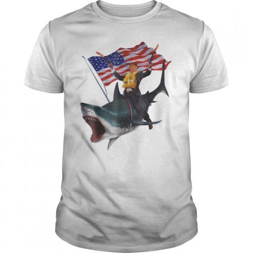 Donald Trump Riding Shark 4th Of July American Flag Shirt