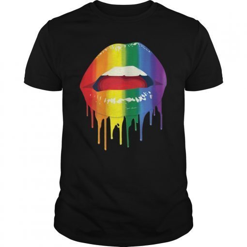 Dripping Lips Pride Lgbt Gay Love Lesbian Rainbow T-Shirt
