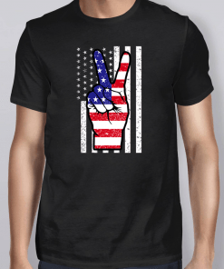 Fourth 4th of July Shirt American Flag Peace Sign Hand Shirt
