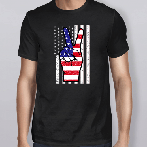 Fourth 4th of July Shirt American Flag Peace Sign Hand Shirt