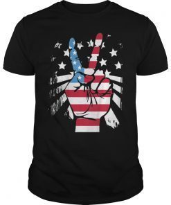 Fourth 4th of July Shirt American Flag Peace Sign Hand Tee Shirt