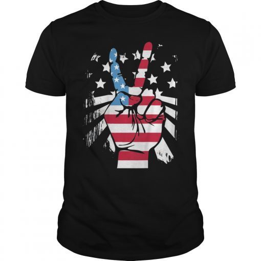 Fourth 4th of July Shirt American Flag Peace Sign Hand Tee Shirt