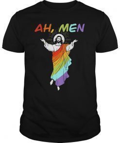 Funny Gay Pride Gift Ah Men Rainbow Jesus LGBT Awareness T-Shirt