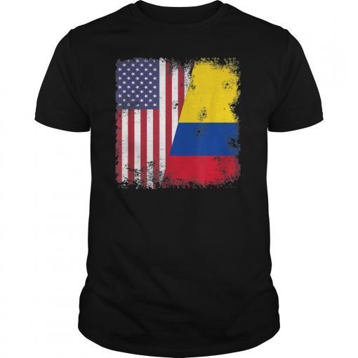 Half Colombian Flag T-Shirt-Vintage Colomobia USA Gift