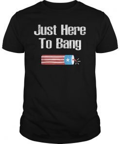 Just Here to Bang Funny Fireworks 4th of July Pun Meme Joke T-Shirt