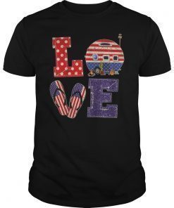 Love Camping USA Flag 4th of July Flip Flop Camper USA Flag Vintage T-Shirt