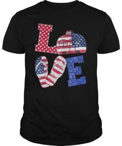 Love Camping USA Flag 4th of July Flip Flop Camper USA Flag Tee Shirt