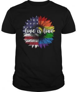 Love Is Love Sunflower LGBT American Flag 4th Of July T-shirt