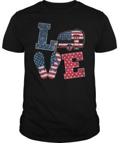 Love camping USA flag 4th of July flip flop camper USA flag T-Shirt