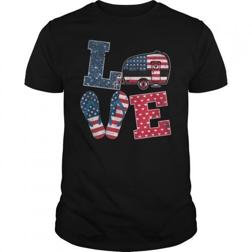 Love camping USA flag 4th of July flip flop camper USA flag T-Shirt