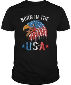 Mens Born In The USA American Pride Bald Eagle Patriotic July 4th T-Shirt
