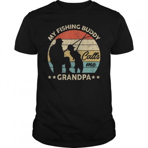 Mens My Fishing Buddy Calls Me Grandpa T-shirt Father's Day Gift