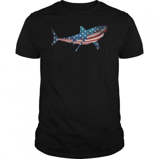 Patriotic Shark American Flag T-Shirt Gift For 4th Of July