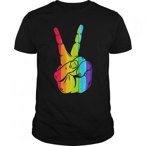 Peace Sign Rainbow LGBT Love Lesbian Gay Pride T-Shirt